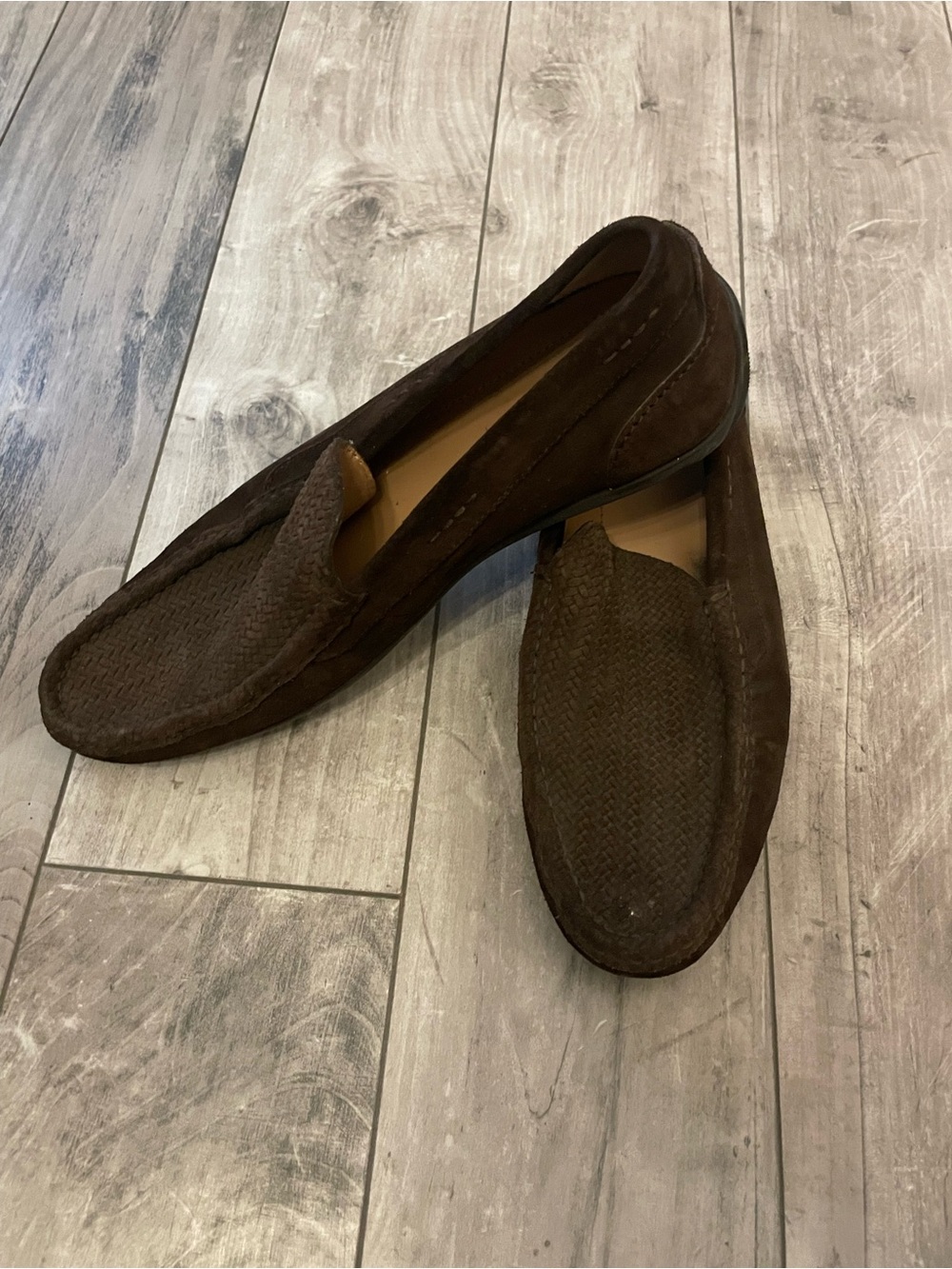 Hugo Boss Dark Brown Suede Woven Slip-On Loafers